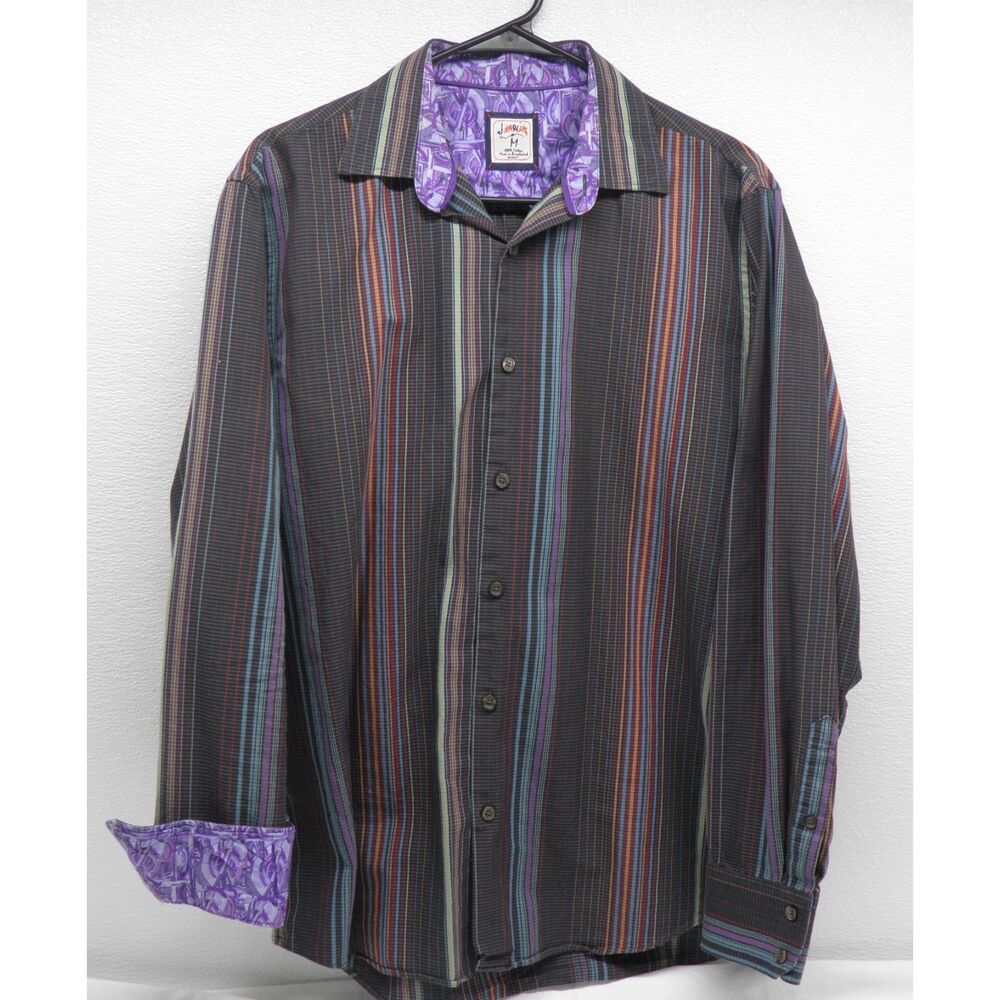 Jerry Garcia Button Down Shirt Mens XL Cotton Striped Multi Color Casual